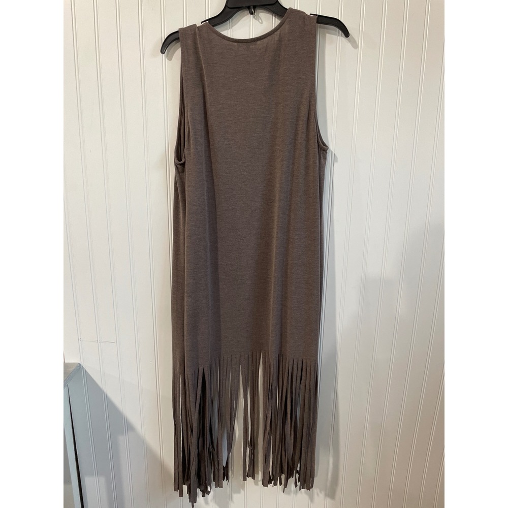 Jodifl Womens Medium Brown Fringe Hem Open Front Longline Vest Pockets Boho - Picture 5 of 9